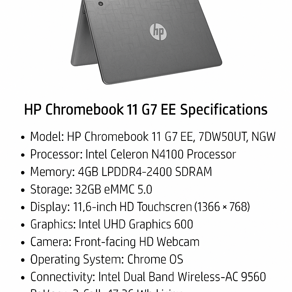 HP Chromebook 11 G7 EE – Intel Celeron N4100, 4GB RAM, 32GB eMMC, 11.6” HD Touchscreen, Intel UHD Graphics 600, Dual Band WiFi, Chrome OS – School, Office & Daily Use Laptop - Image 4
