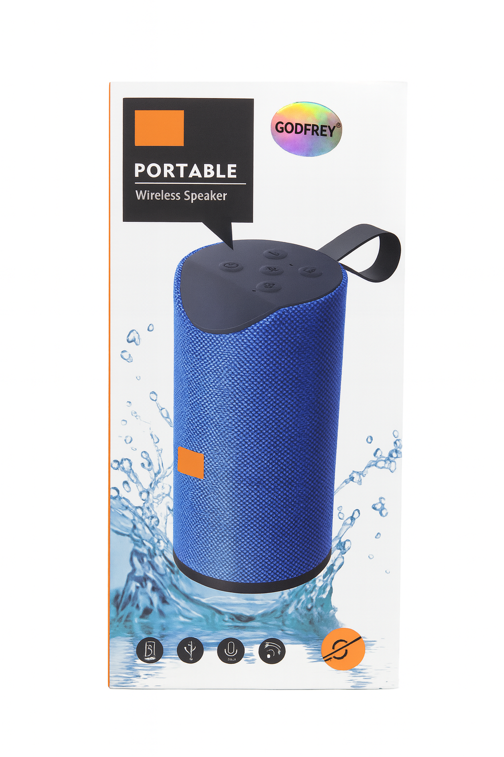 GODFREY Portable Wireless Speaker – Bluetooth Waterproof Outdoor Speaker with HD Sound, Deep Bass, Built-in Mic, USB Support, Long Battery, Carry Strap – Blue