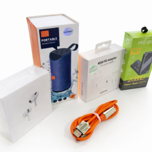 5-in-1 Electronics Accessories Bundle | Portable Bluetooth Speaker, Power Bank, 45W PD Fast Charger, USB Charging Cable & AirPods Pro Box